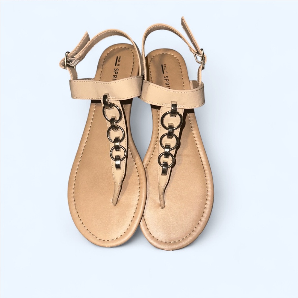 Call It Spring Beige Sandals with Chain Detail